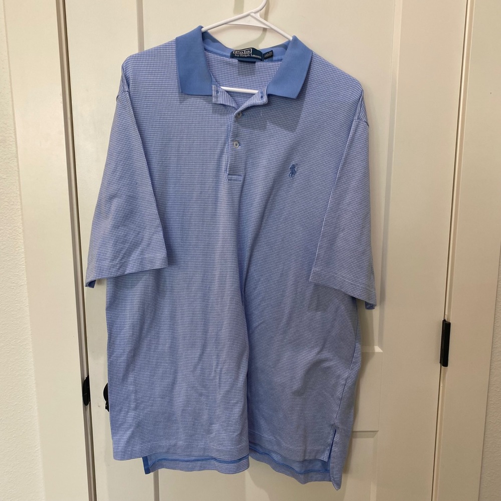 Ralph Lauren Men's Short Sleeve Polo. Golf‎ Fit. XL. Light Blue/White Check.